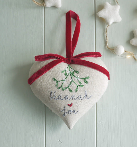 Couple’s Christmas Mistletoe Heart Decoration