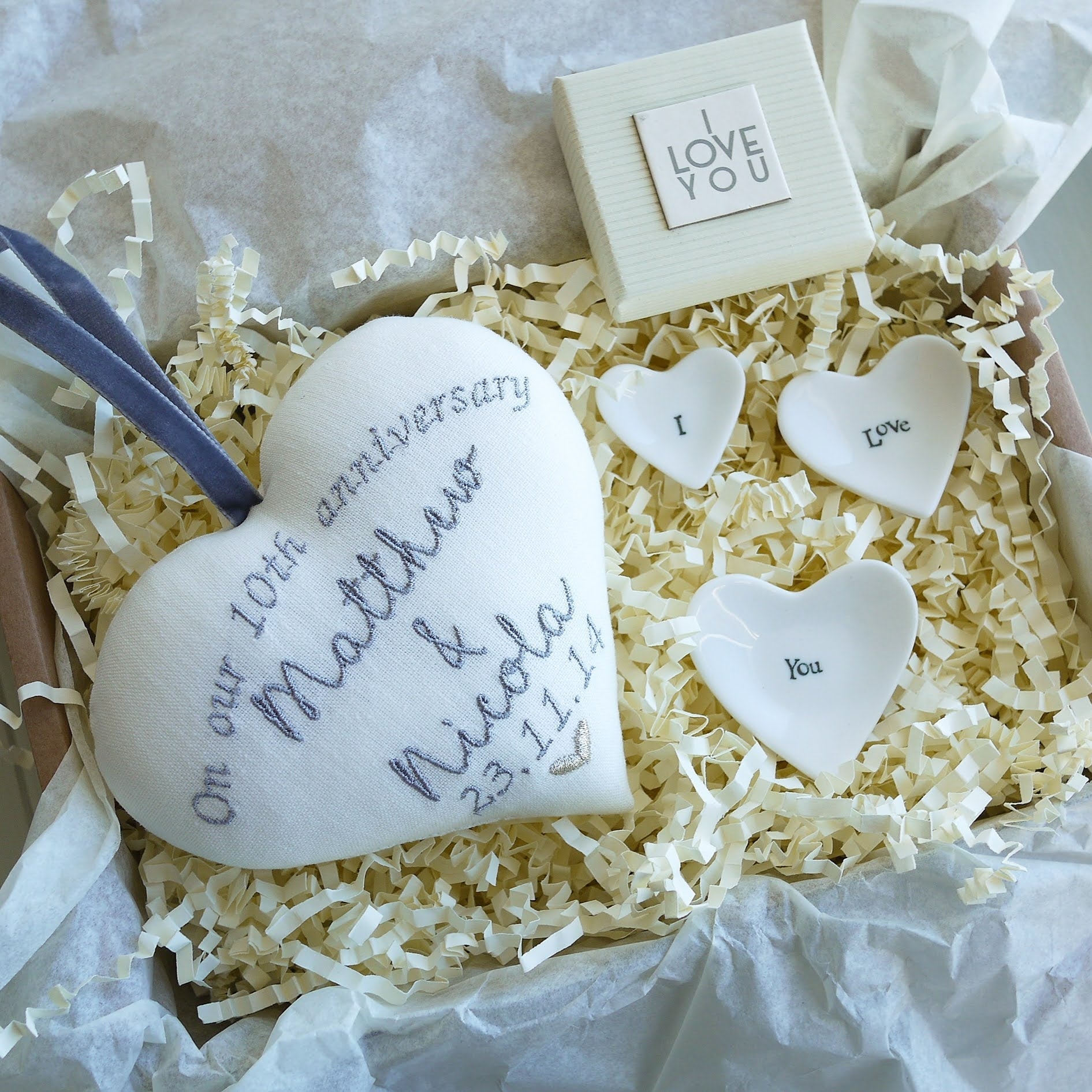 Custom 10th Wedding Anniversary Gift Heart & Ring Dishes 10th Wedding Anniversary Gifts