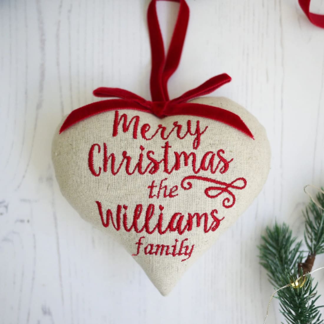 Custom Christmas Embroidered Heart Decoration - Add Your Own Message
