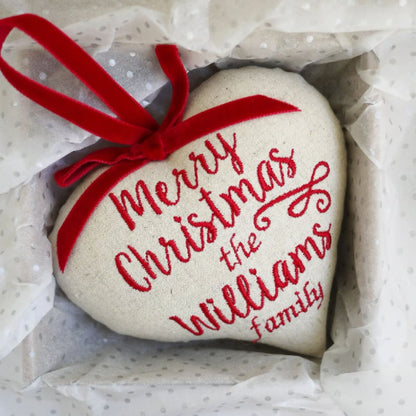Custom Christmas Embroidered Heart Decoration - Add Your Own Message