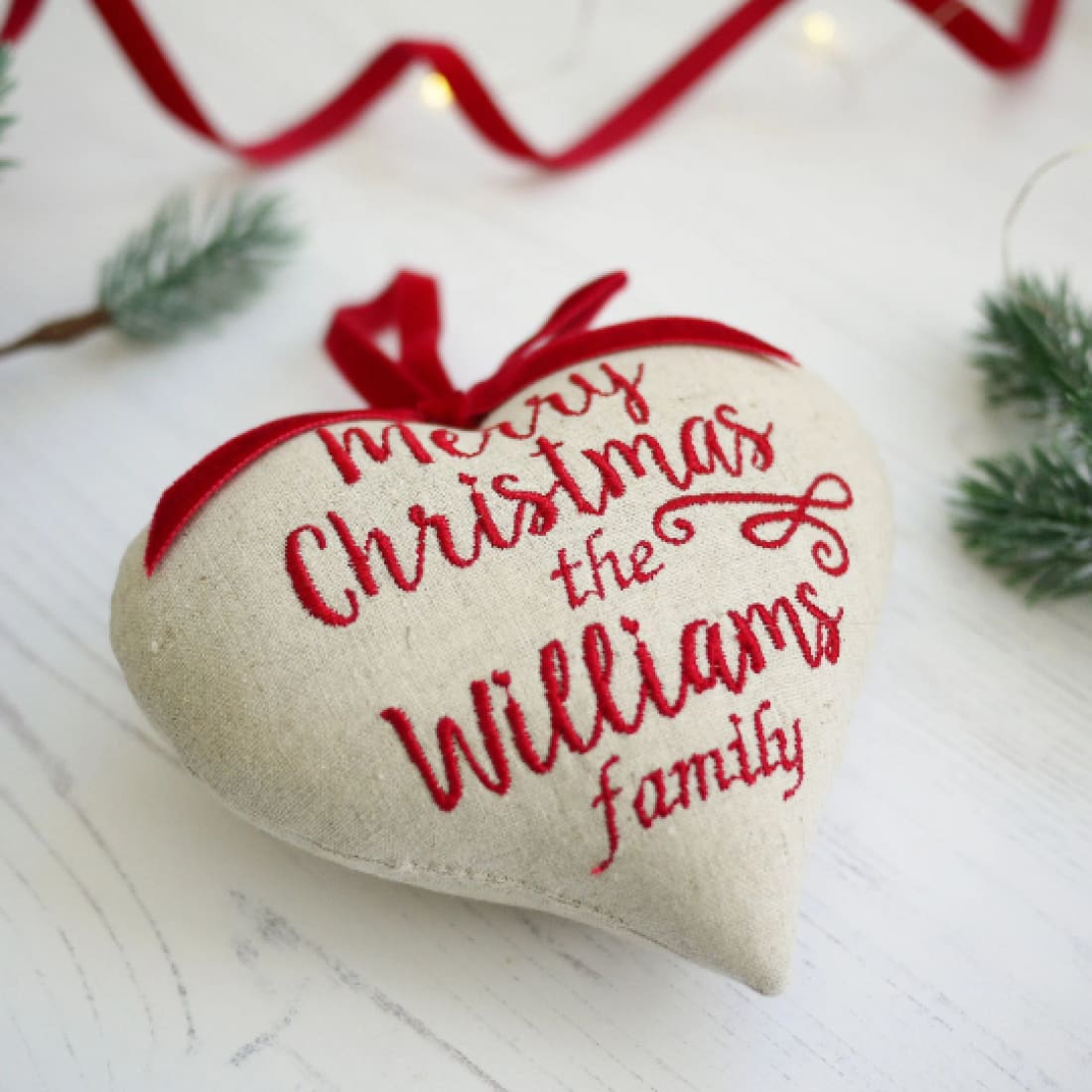 Custom Christmas Embroidered Heart Decoration - Add Your Own Message