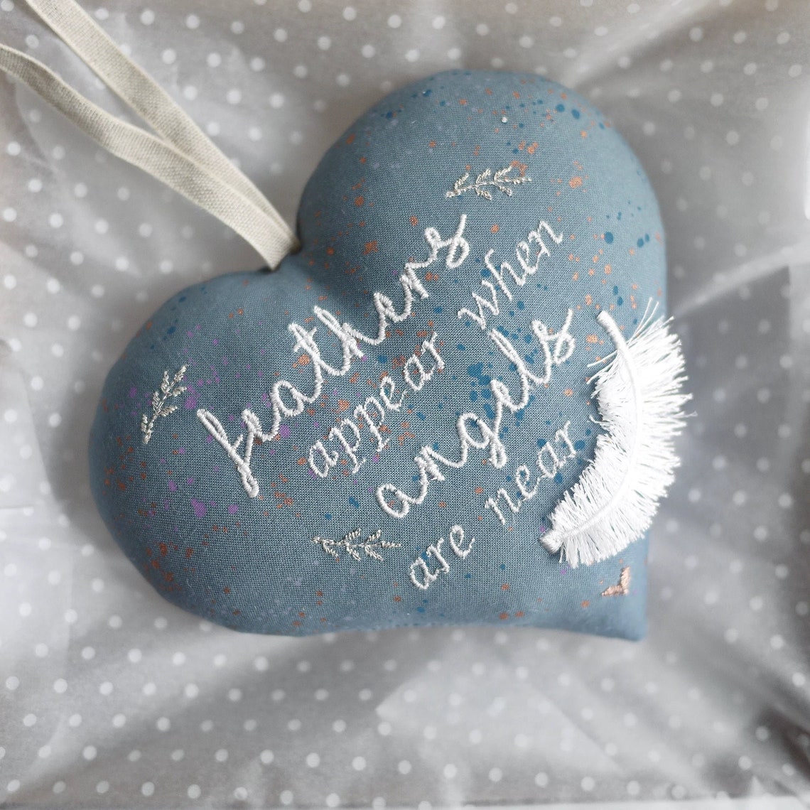 Embroidered Bereavement Gift ’Feathers Appear When Angels Are Near’