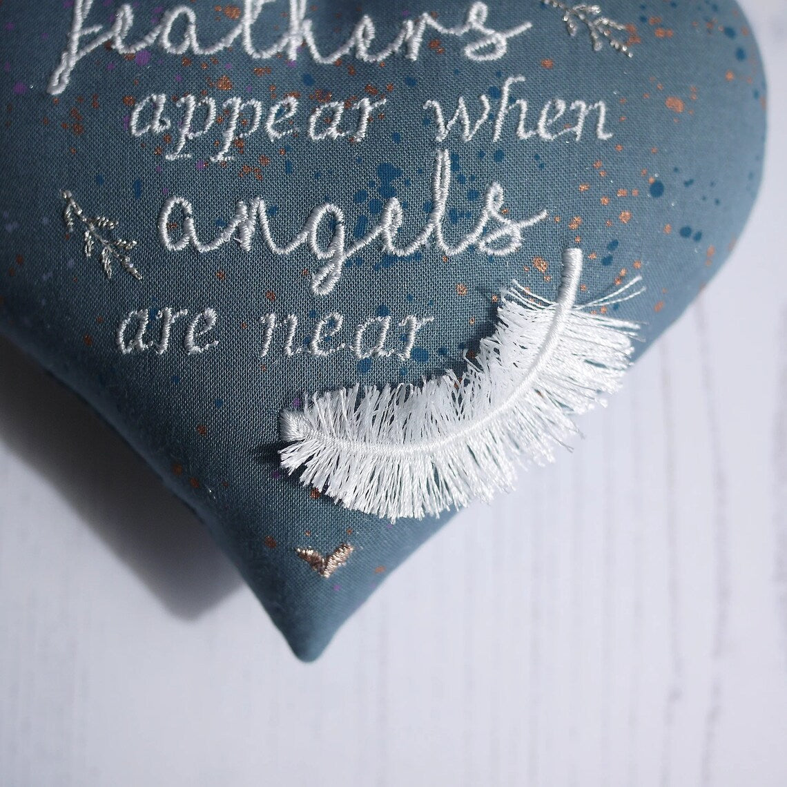 Embroidered Bereavement Gift ’Feathers Appear When Angels Are Near’