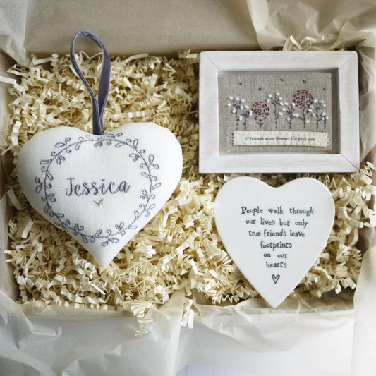 Embroidered Heart Gift with Picture and Coaster for Best Friends
