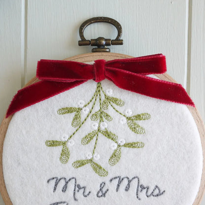 1st Christmas Mr and Mrs Gift - Mistletoe Hoop with Porcelain Bauble