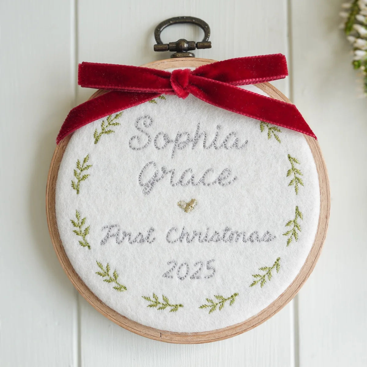First Christmas Decoration - embroidered new baby gift