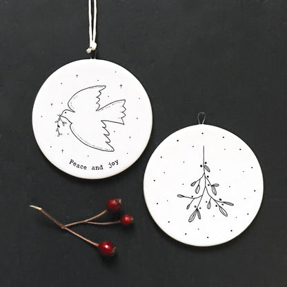 Flat Porcelain Bauble - Peace & Joy