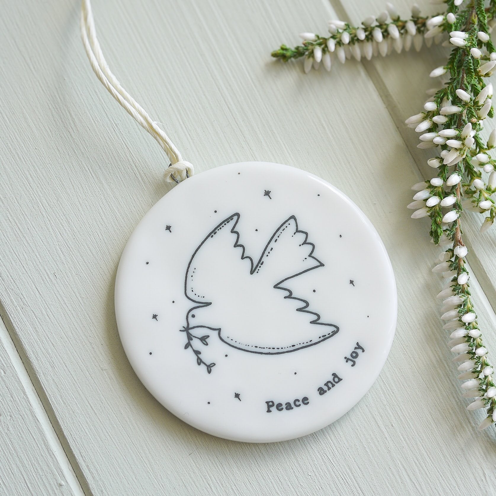 Flat Porcelain Bauble - Peace & Joy
