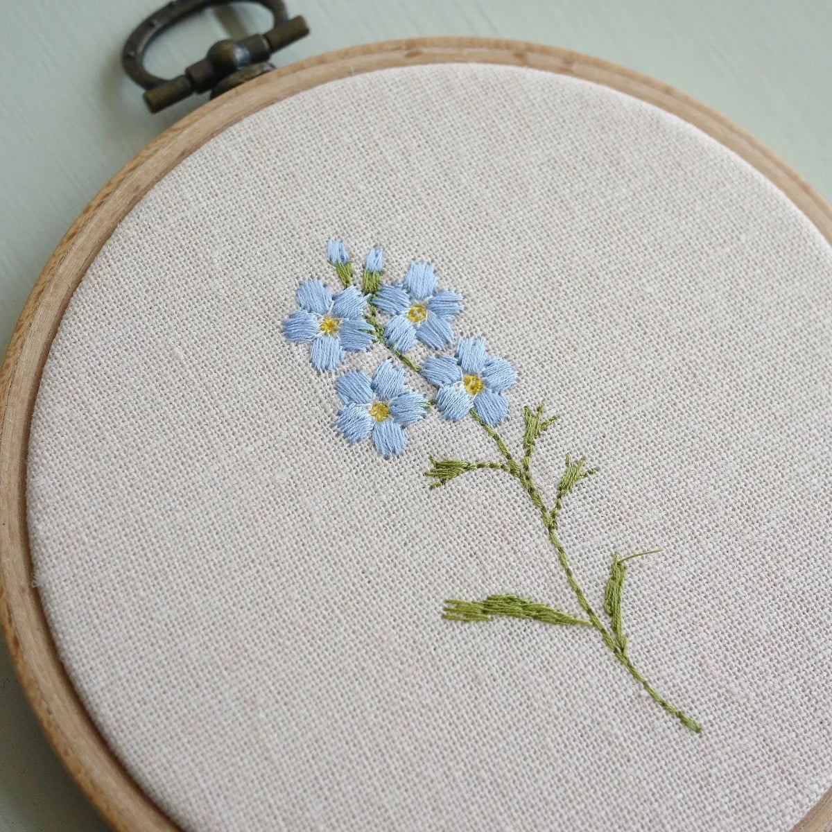 Forget Me Not Design Embroidered Flower Hoop