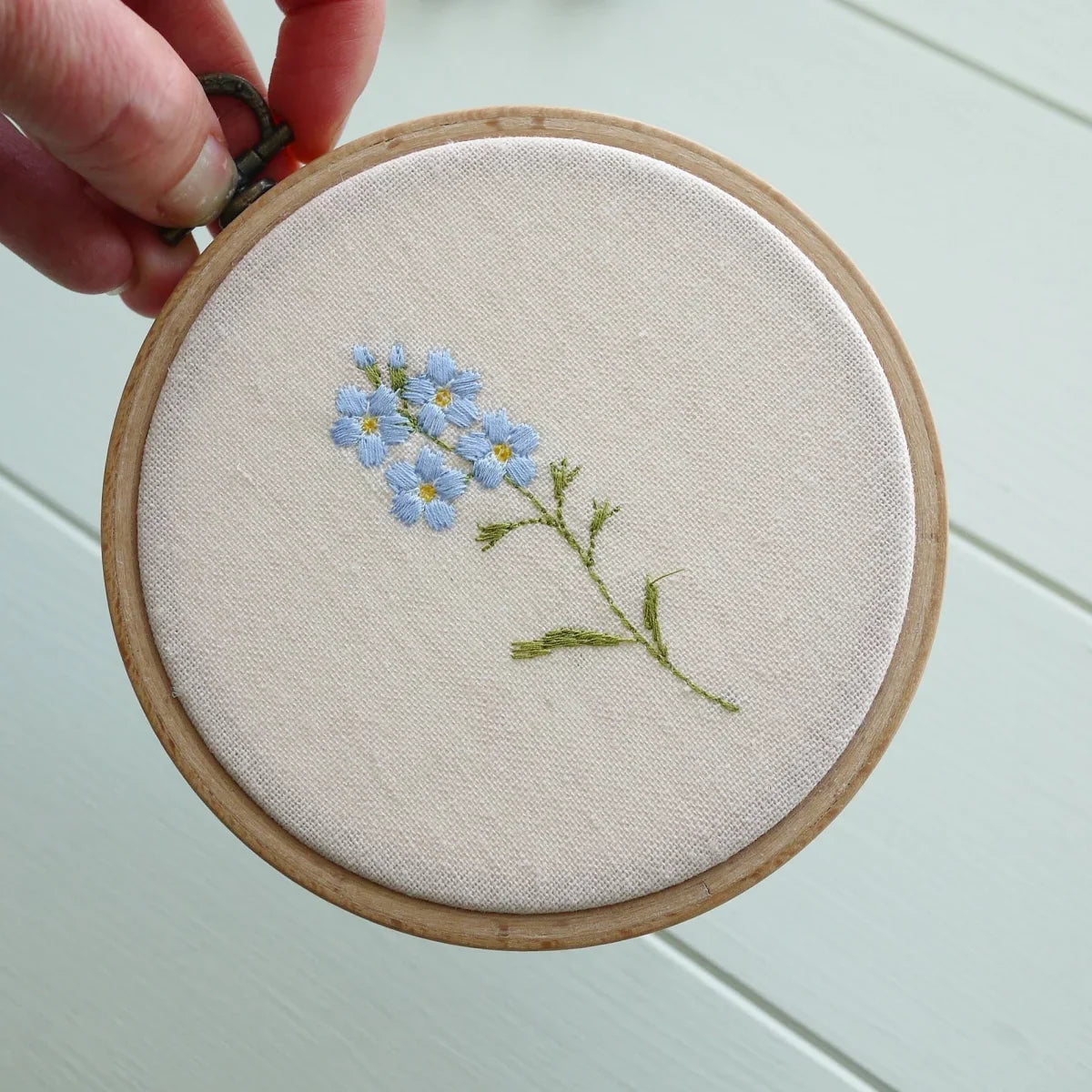 Forget Me Not Design Embroidered Flower Hoop