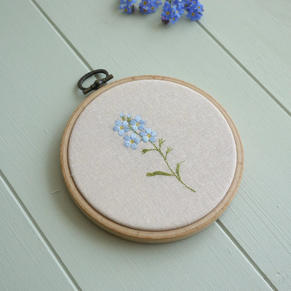 Forget Me Not Design Embroidered Flower Hoop