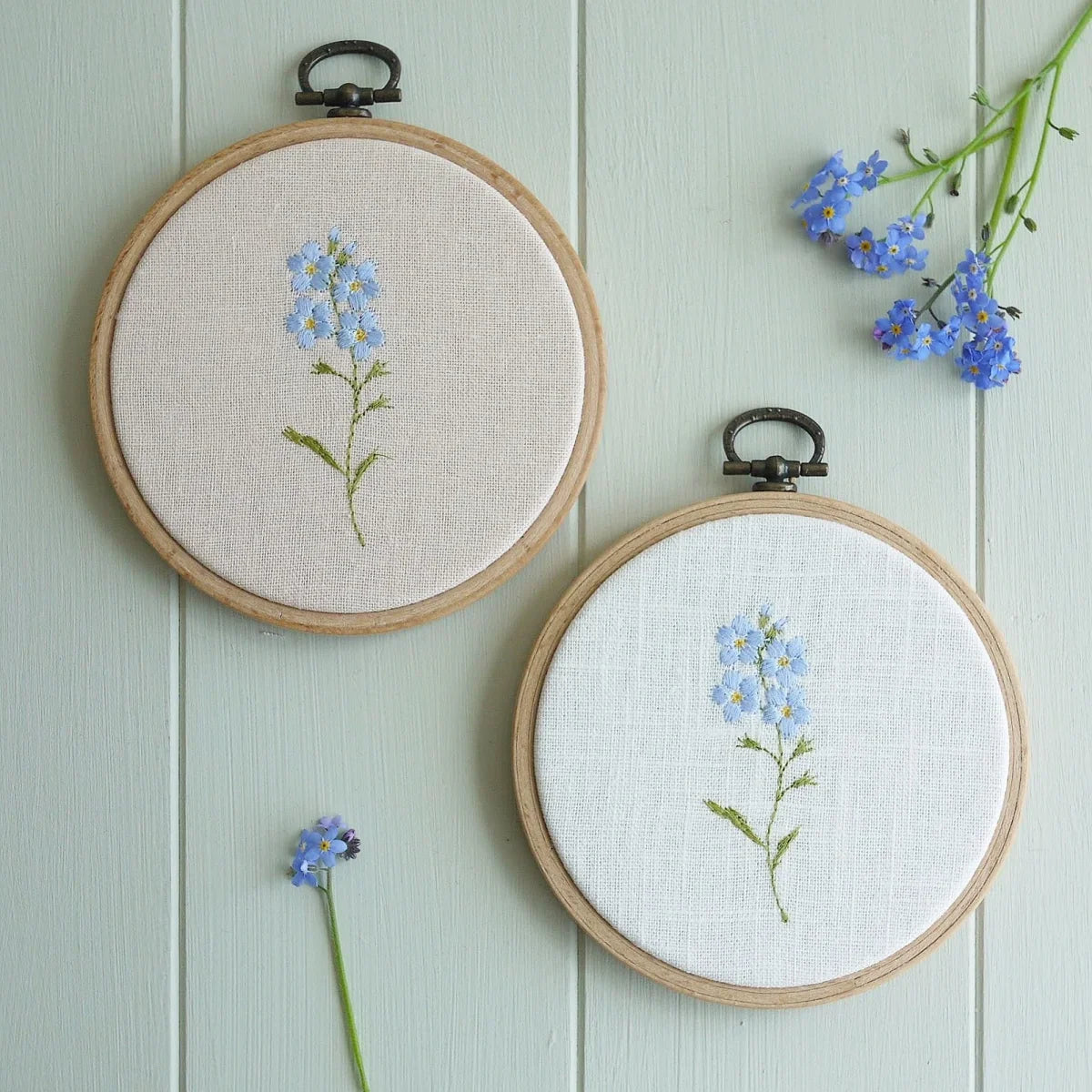 Forget Me Not Design Embroidered Flower Hoop