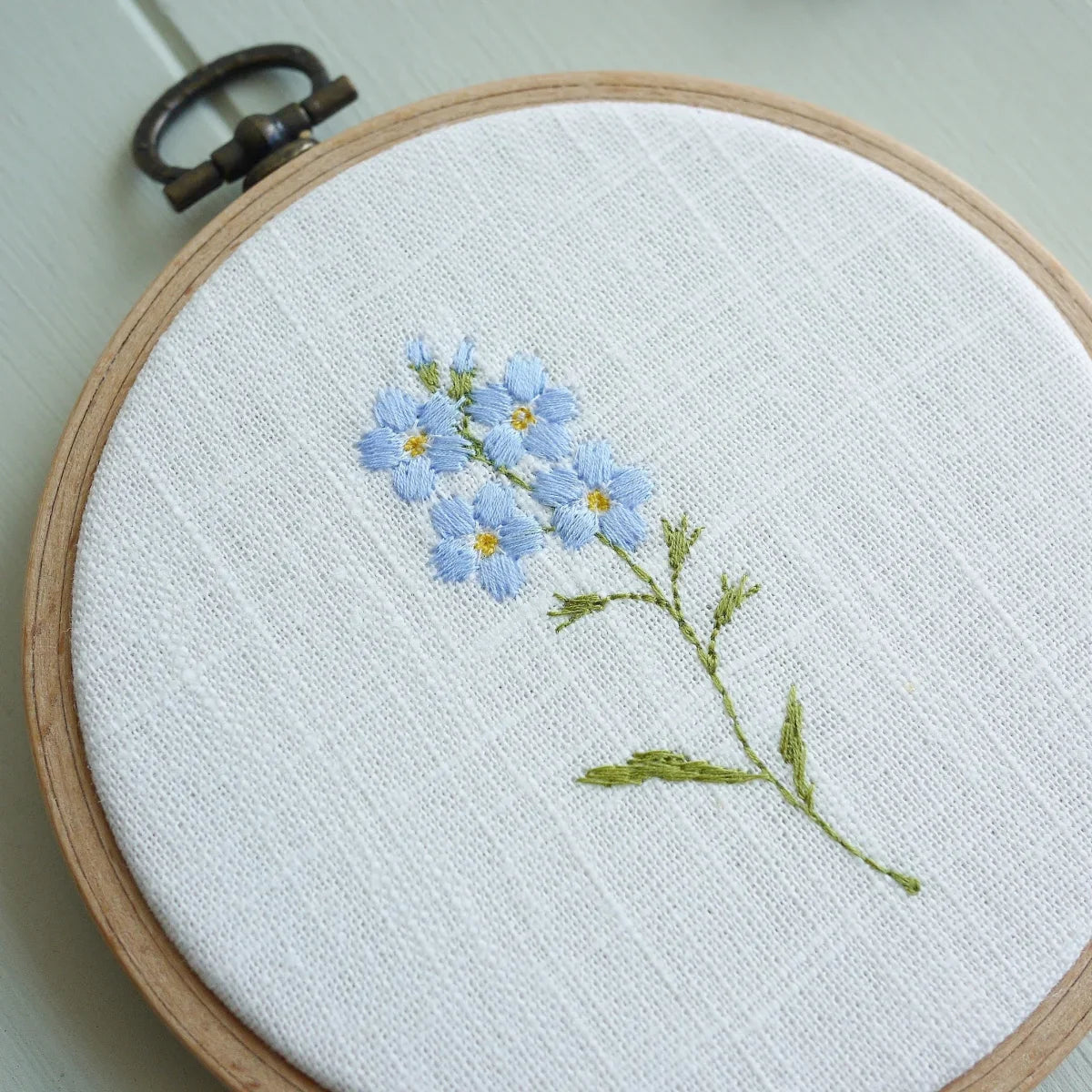 Forget Me Not Themed Embroidered Flower Hoop