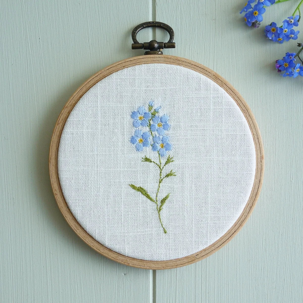 Forget Me Not Themed Embroidered Flower Hoop