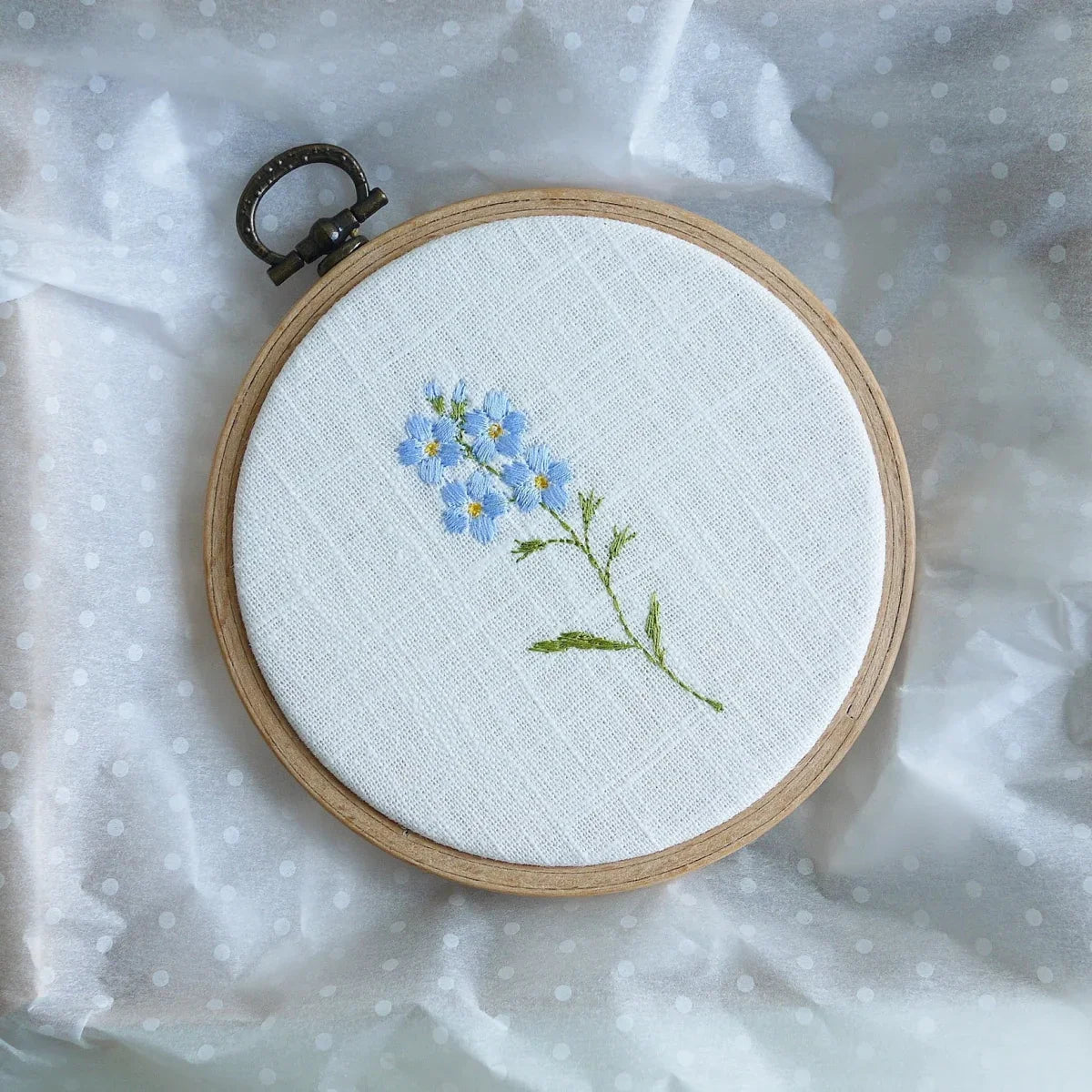 Forget Me Not Themed Embroidered Flower Hoop