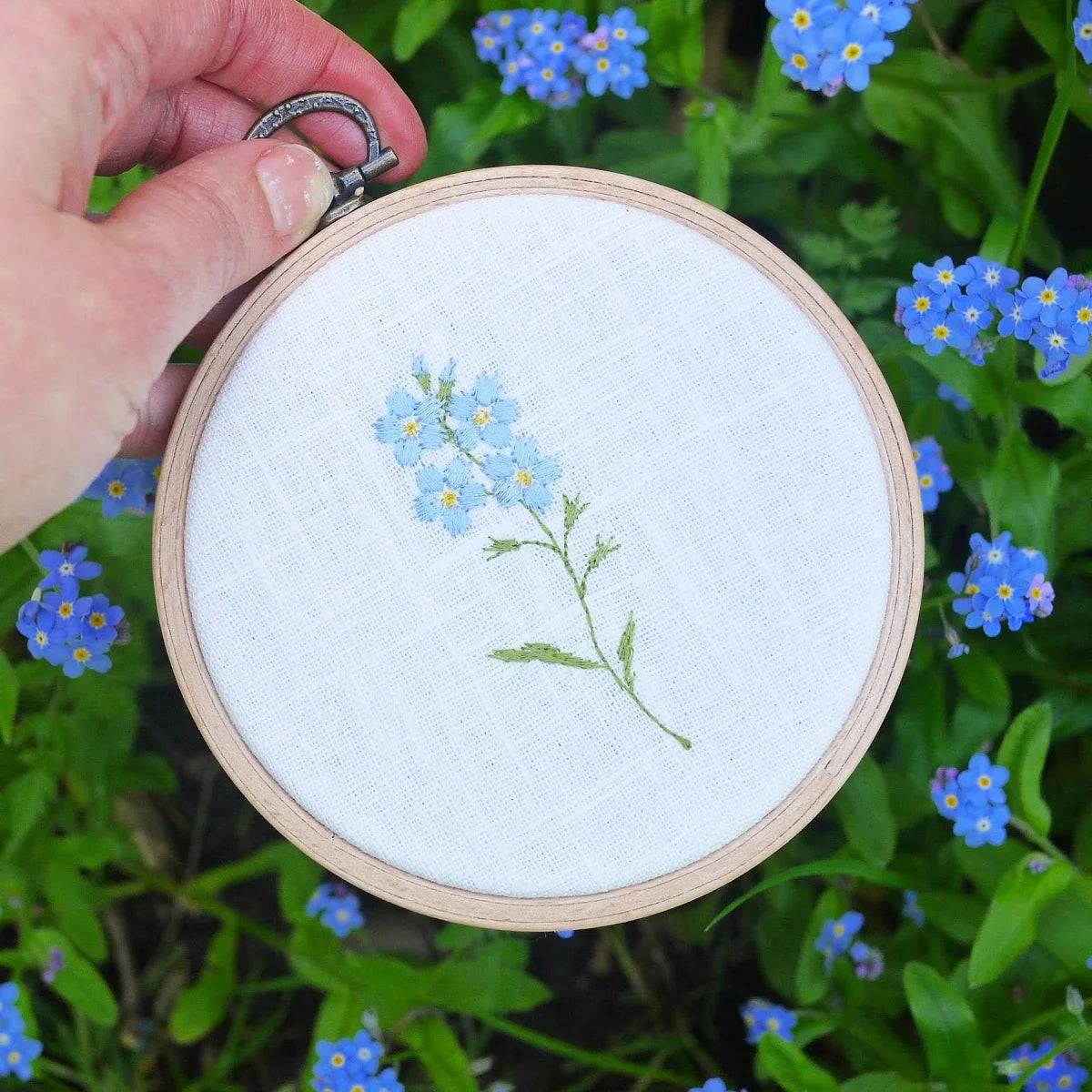 Forget Me Not Themed Embroidered Flower Hoop