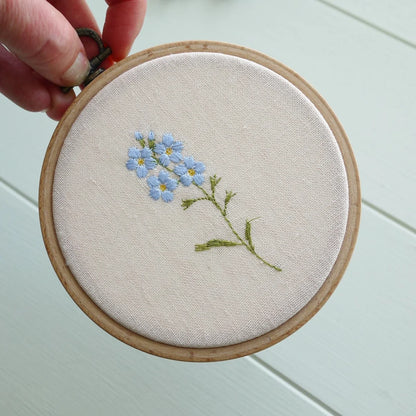 Handmade Embroidered Forget Me Not Flower Gift Hoop