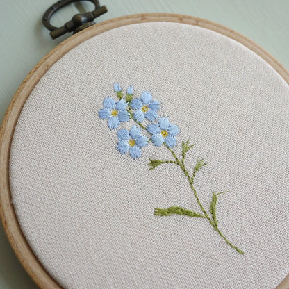 Handmade Embroidered Forget Me Not Flower Gift Hoop