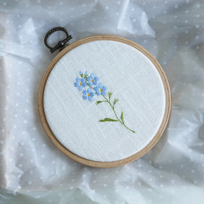 Handmade Embroidered Forget Me Not Flower Gift Hoop