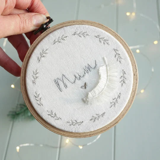 Honouring a Loved One - Personalised Embroidered Hoop Ornament with Name Wreath and Feather Personalised Mothers Day Gifts