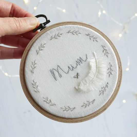 Honouring a Loved One - Personalised Embroidered Hoop Ornament with Name Wreath and Feather Personalised Mothers Day Gifts