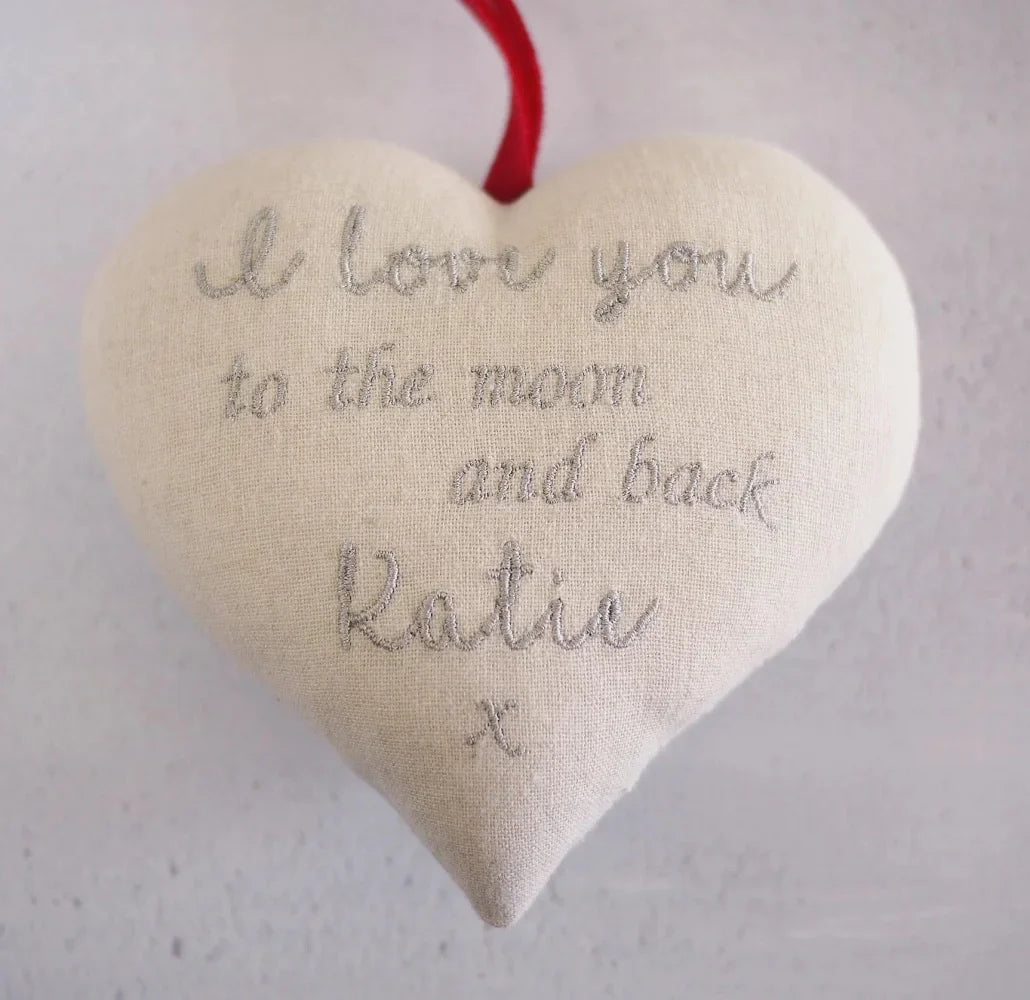 Linen Heart Heart Gift - Personalised With Your Own Embroidered Message