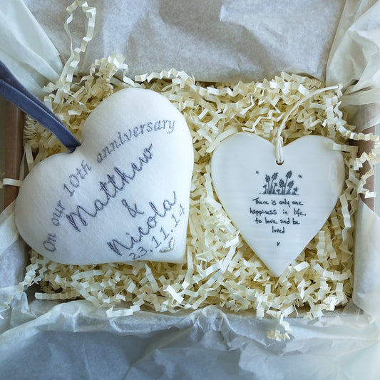 Personalised 10th Wedding Anniversary Embroidered Heart Set 10th Wedding Anniversary Gifts