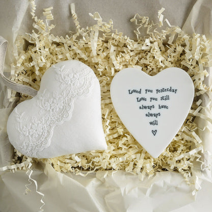 Personalised 13th Anniversary Gift Heart with Porcelain Heart Coaster