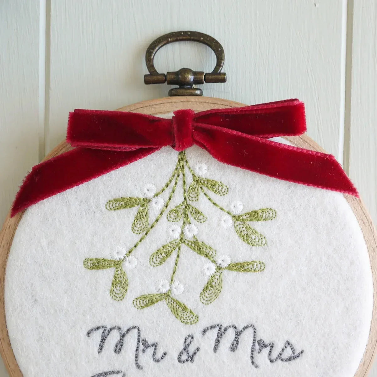 Personalised 1st Christmas as Mr and Mrs Gift - Embroidered Mistletoe Decoration