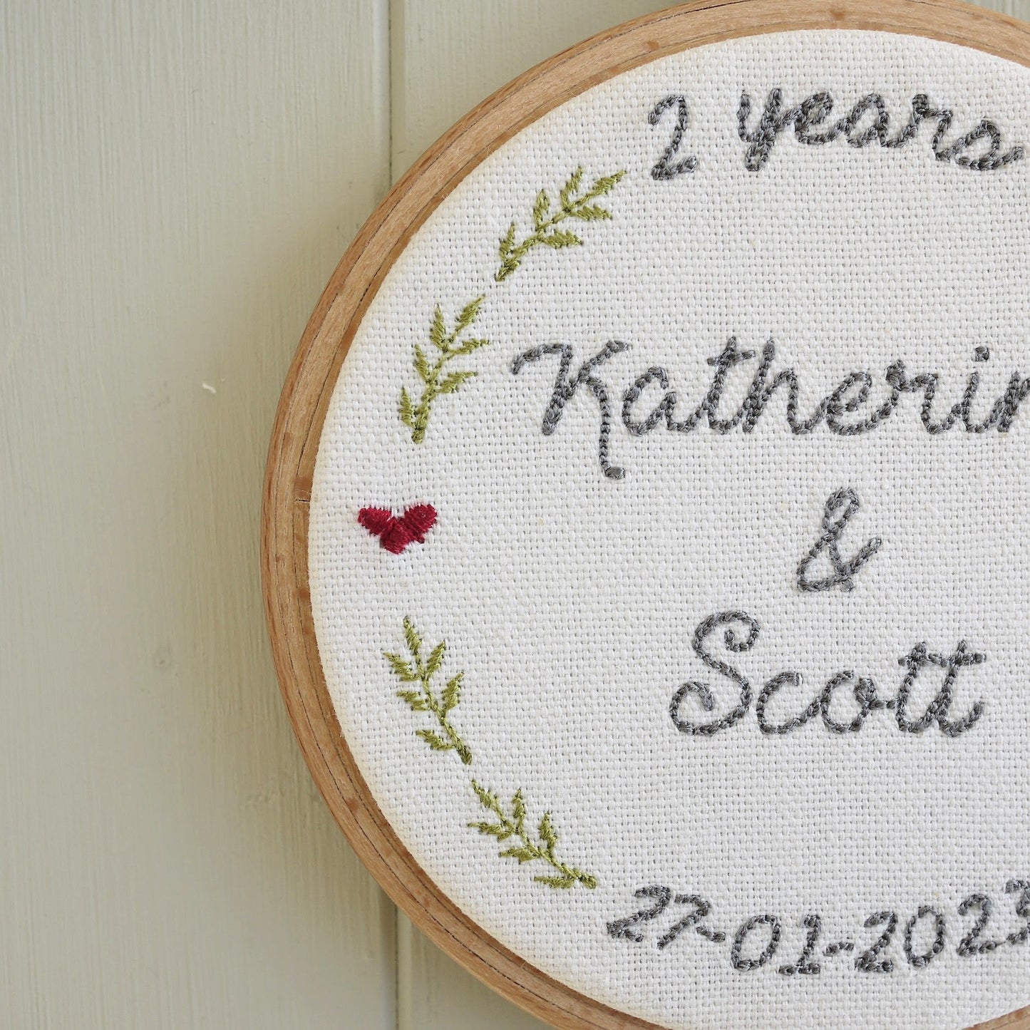 Personalised 2nd Anniversary Embroidered Cotton Hoop Gift