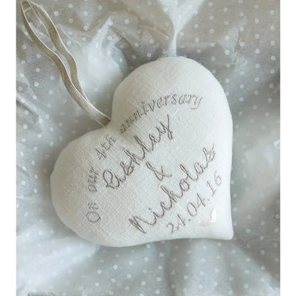 Personalised 4th Linen Wedding Anniversary Embroidered Heart Gift