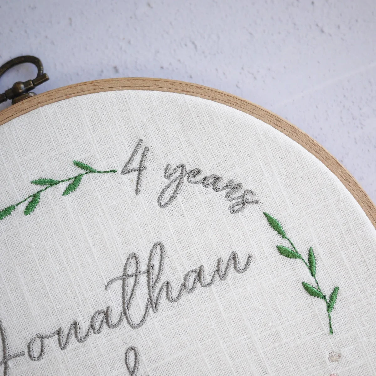 Personalised 4th Wedding Anniversary Custom Embroidered Hoop