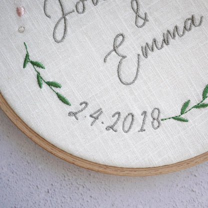 Personalised 4th Wedding Anniversary Custom Embroidered Hoop