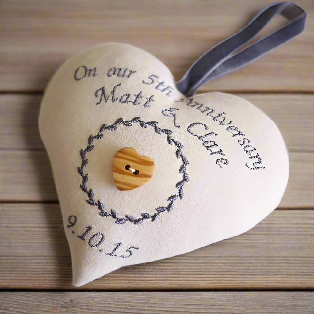 Personalised 5th Anniversary Embroidered Heart Gift