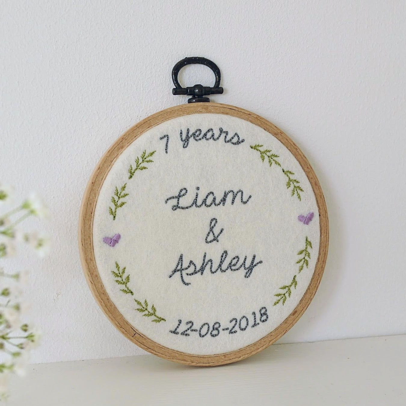 Personalised 7th Wool Anniversary Embroidered Hoop Gift