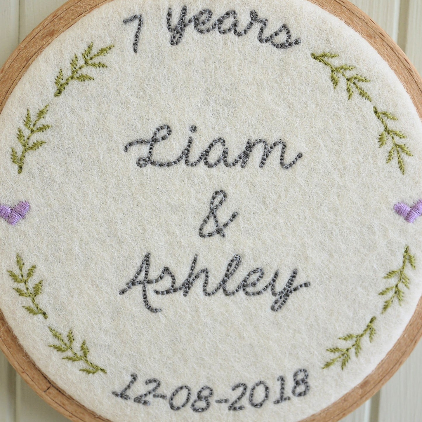 Personalised 7th Wool Anniversary Embroidered Hoop Gift