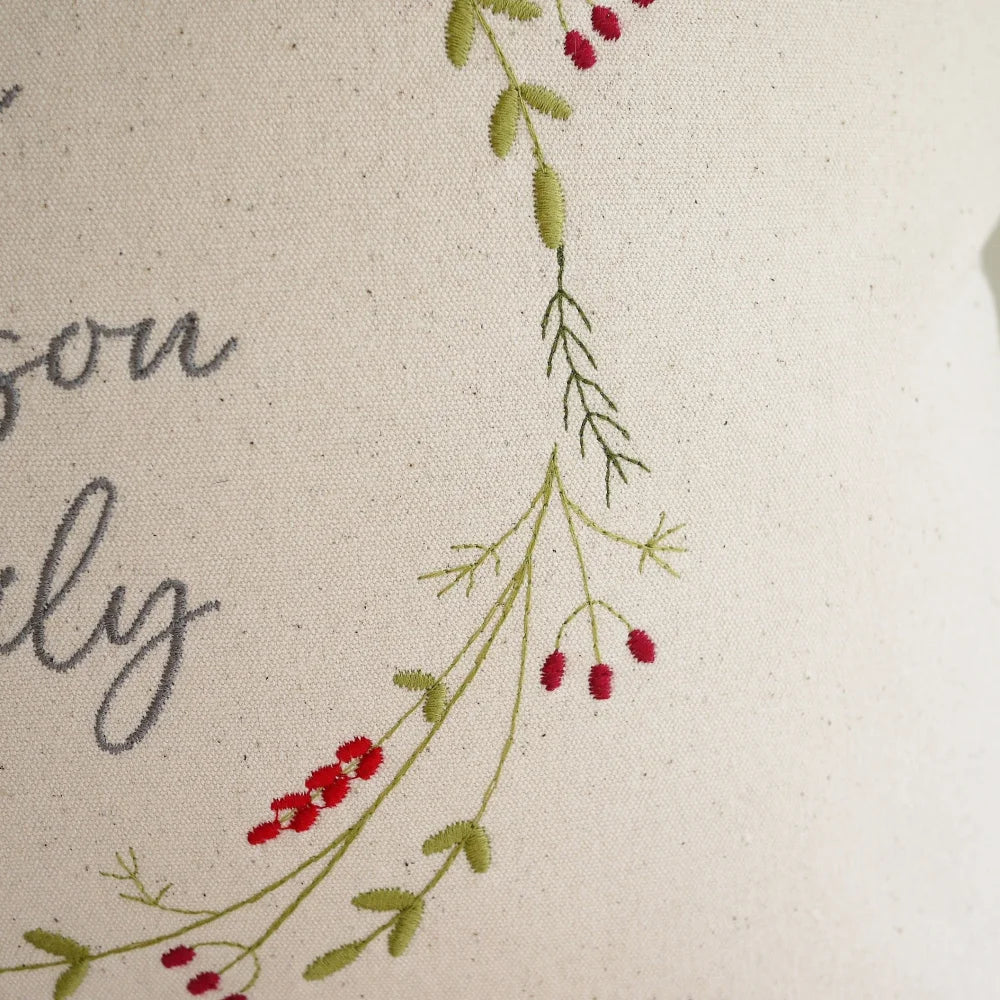 Personalised Christmas Cushion with Embroidered Festive Wreath and Own Message