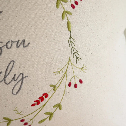 Personalised Christmas Cushion with Embroidered Festive Wreath and Own Message