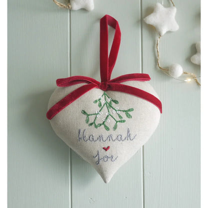 Personalised Christmas Heart Gift for Couple - Mistletoe and Red Ribbon