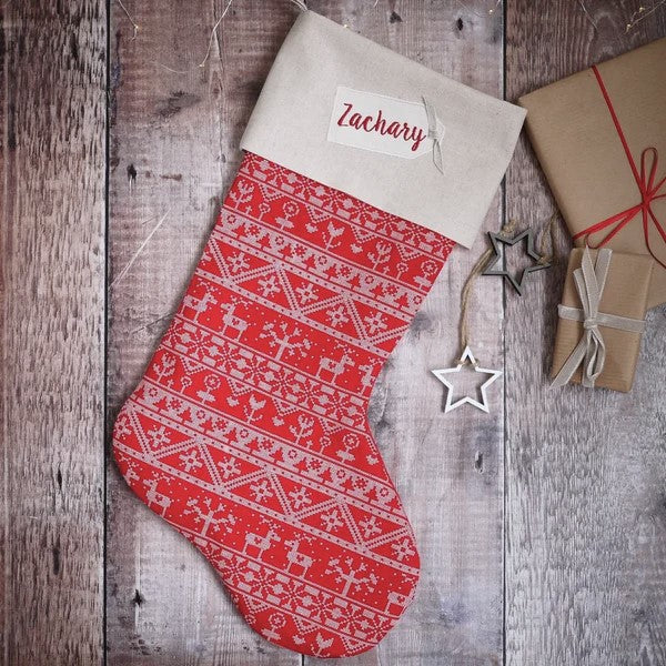 Personalised Christmas Stocking Red Scandi