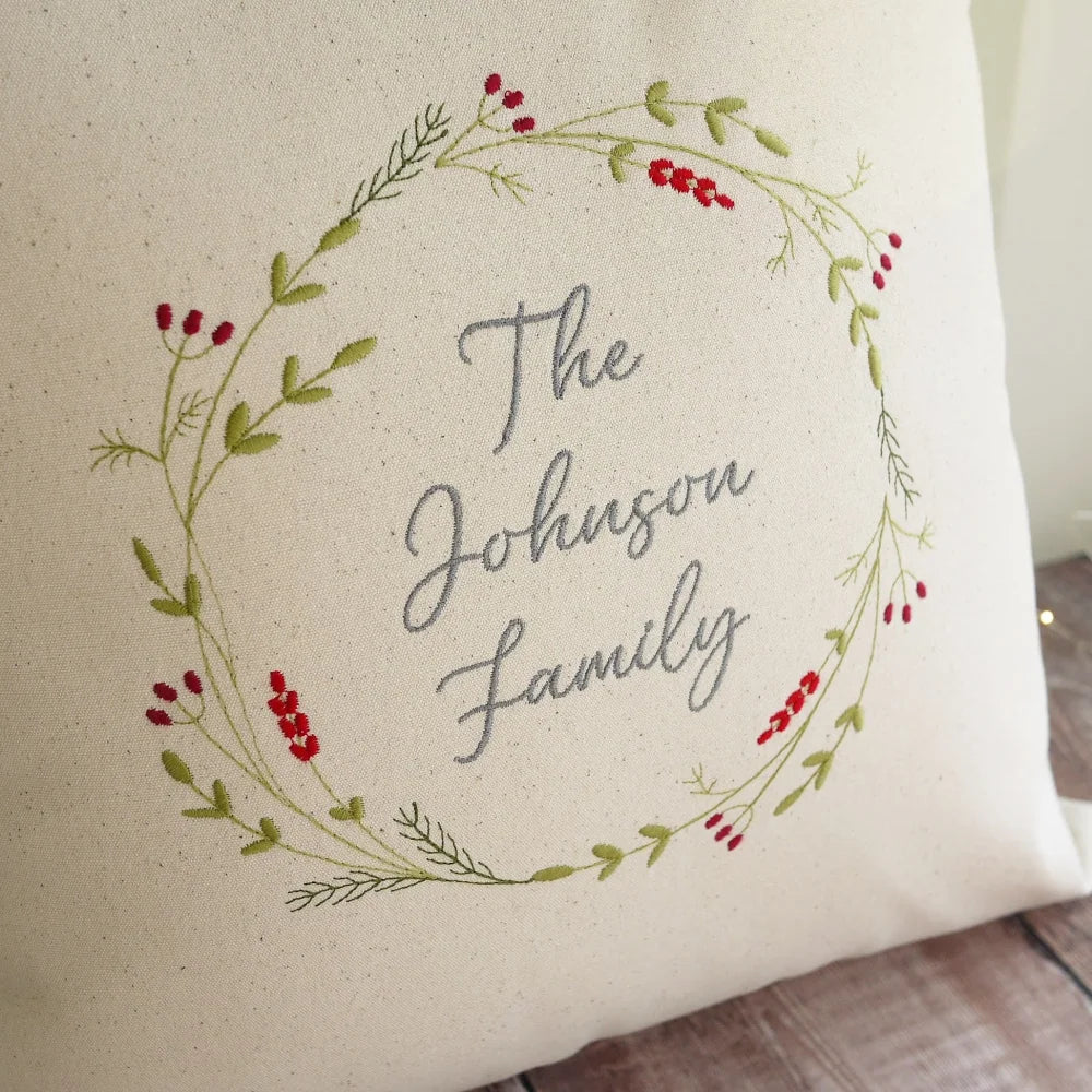 Personalised Christmas Wreath Cushion Gifts for all occasions
