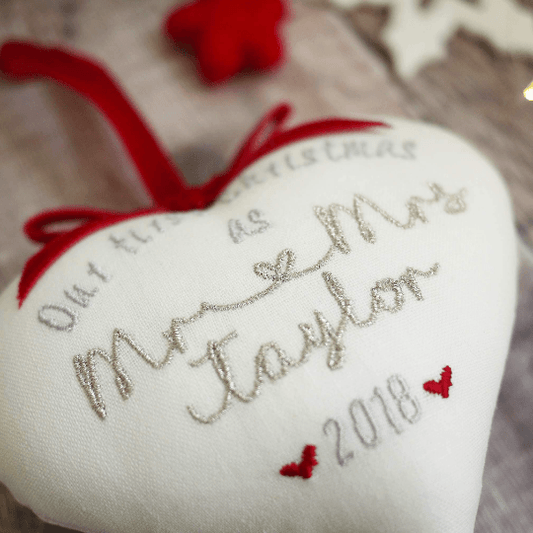 1st Christmas Married Mr and Mrs Embroidered Heart