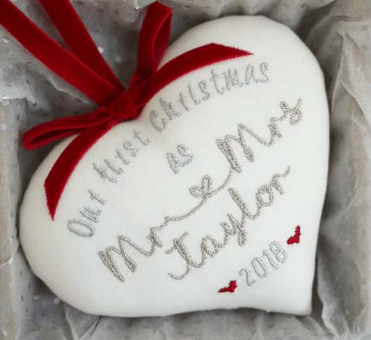 Personalised Embroidered 1st Christmas Married Gift Heart