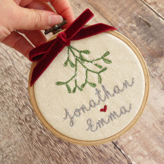 Personalised Embroidered Christmas Tree Decoration for Couple