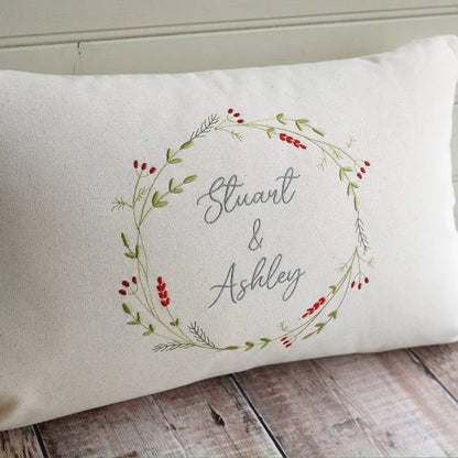 Personalised Embroidered Christmas Wreath Cushion with Your Own Message