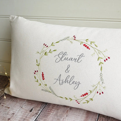 Personalised Embroidered Christmas Wreath Cushion with Your Own Message