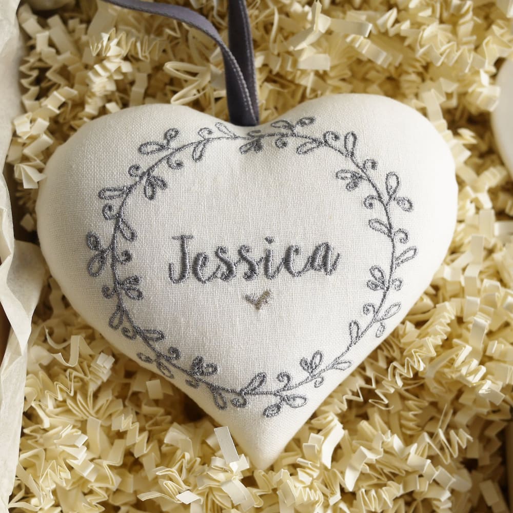 Personalised Embroidered Heart Gift with Porcelain Keepsake - Add Custom Name