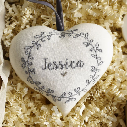 Personalised Embroidered Heart Gift with Porcelain Keepsake - Add Custom Name