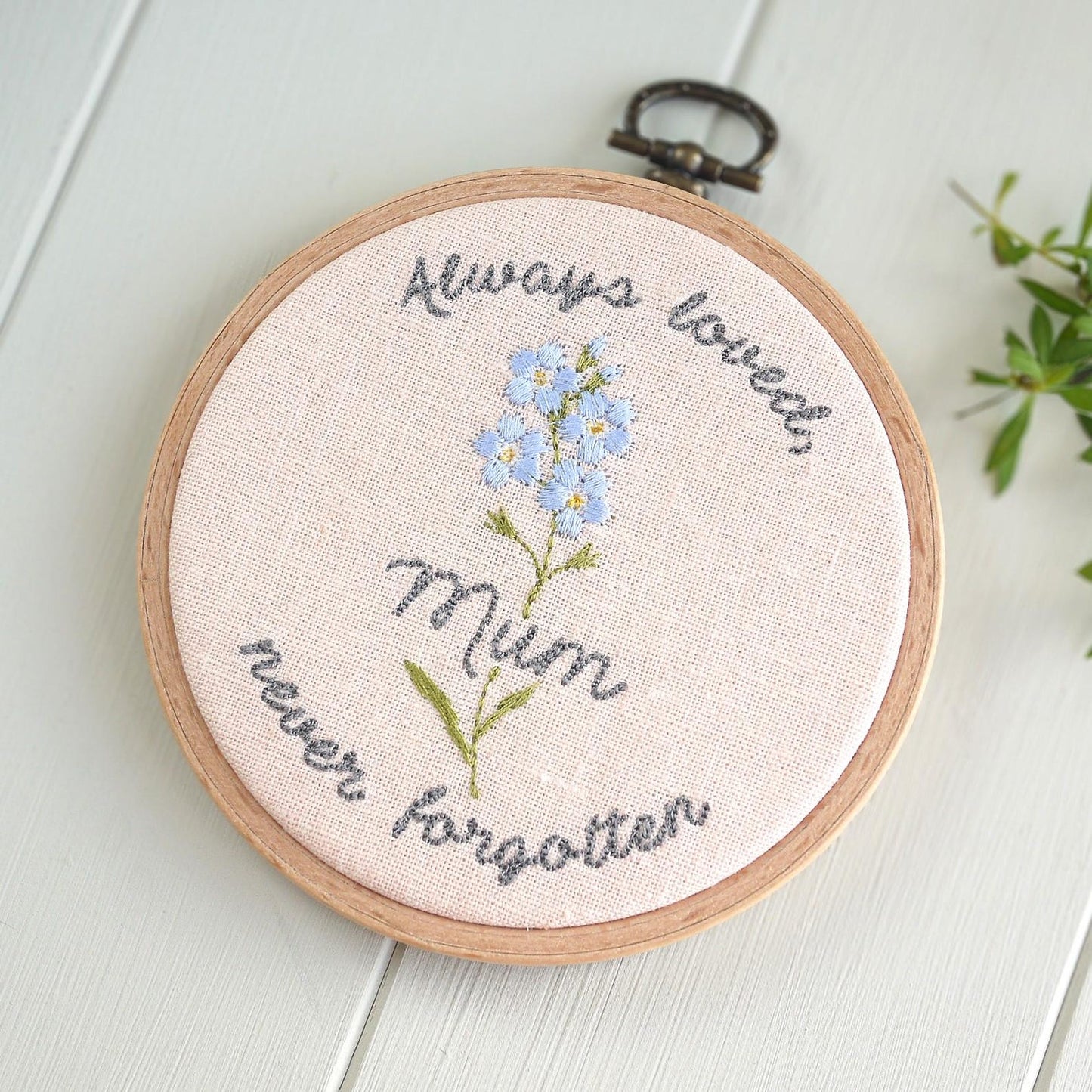 Personalised Forget-me-not Embroidered Hoop