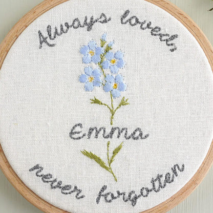 Personalised Forget-me-not Embroidered Hoop